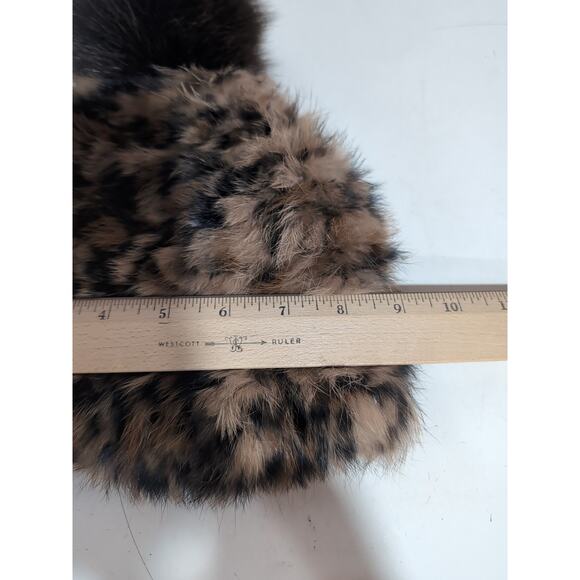 Marcus Adler New York Genuine Rabbit Fur Cheetah Print With Fox Pom Hat - Picture 12 of 12